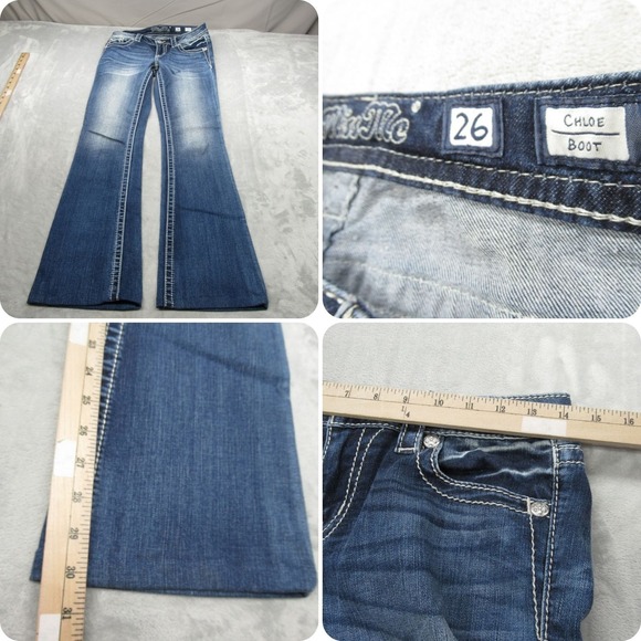 Miss Me Denim - Miss Me Jeans Womens 26 Dark Wash Embellished Hemmed Whisker Chloe Bootcut 28x30